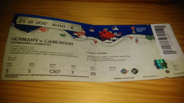 Sammler Used Ticket 2017 Fifa Confed Cup #11 Germany - Kamerun