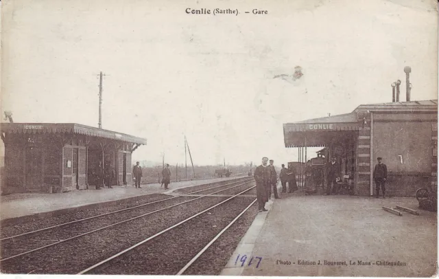 France Conlie - La Gare Vieux non Utilisé Carte Postale