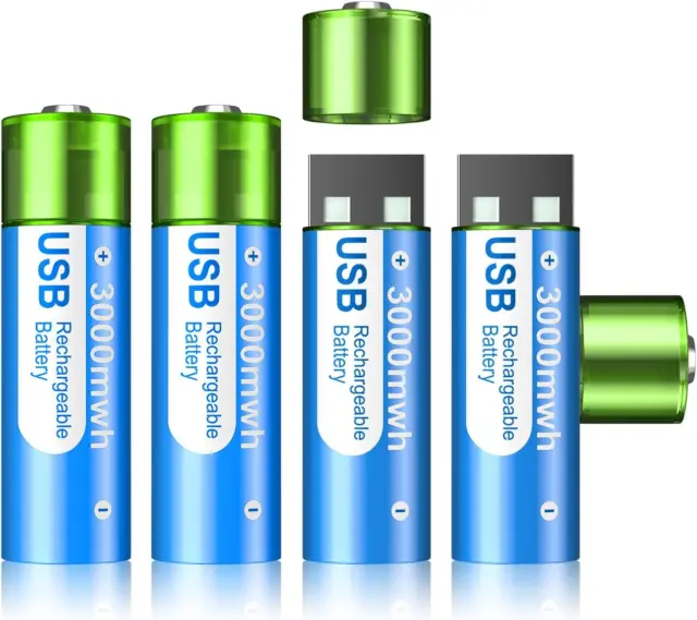 Batterie Ricaricabili USB AA 3000 Mwh - 4 Batteria 1.5V Agli Ioni Di Litio AA Ri