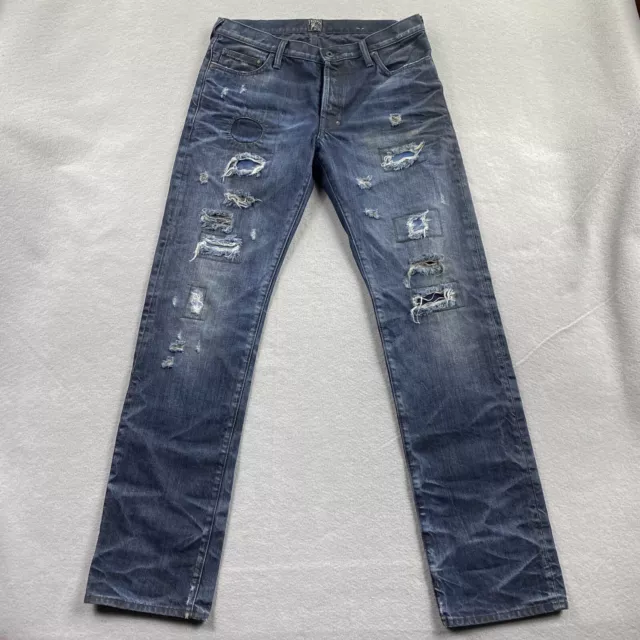 PRPS Jeans Mens 32 Blue Denim Pants Barracuda Straight Leg Distressed Button Fly