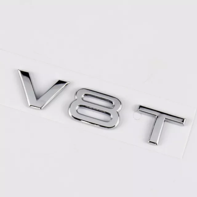 2 x V8T Alloy Glossy Silver Car Styling Fender Badge Emblem For All Audi Models