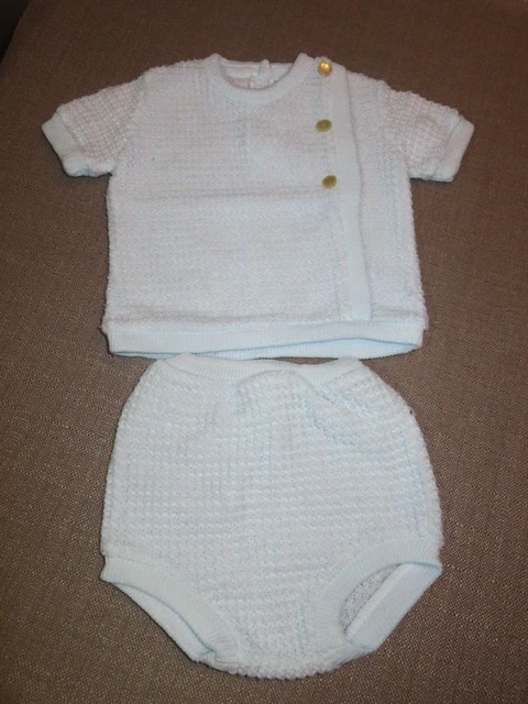 Vintage baby infant boy CLOTHES 2-piece Blue 1960S 1970S Sweater Knit