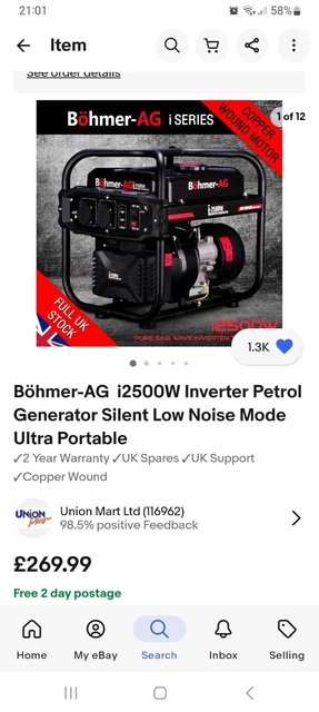 Bohmer Ig 2500i Watt Petrol Generator