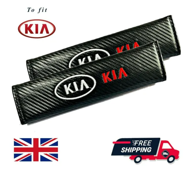 Compatible with Kia Car Seat Belt Cover Shoulder Pads Strap Carbon Fibre x2