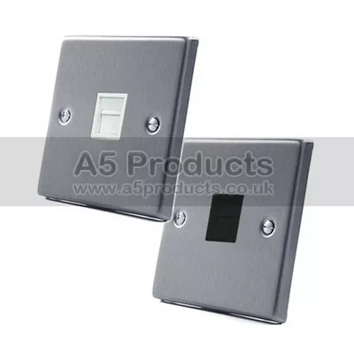 Telephone BT Socket in Satin Brushed Matt Chrome SQUARE Style