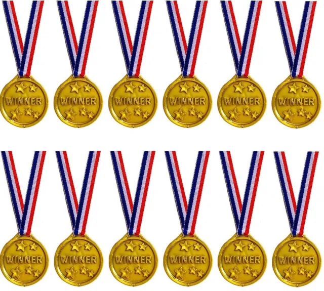 12 Pcs Kids Plastic Gold Medals Winners Sports Day Games Award Prize Party Toys