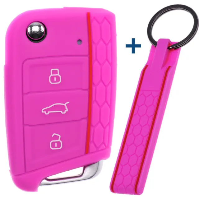 Schlüssel Hülle + KEY TAG Wabe DESIGN pink für VW SEAT SKODA Golf 7 Leon Octavia