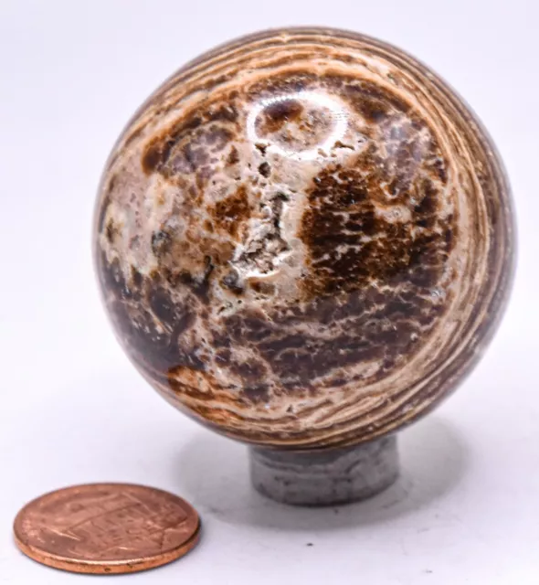 43mm Banded Aragonite w/ Small Druzy Sphere Polished Gemstone Mineral Ball Peru
