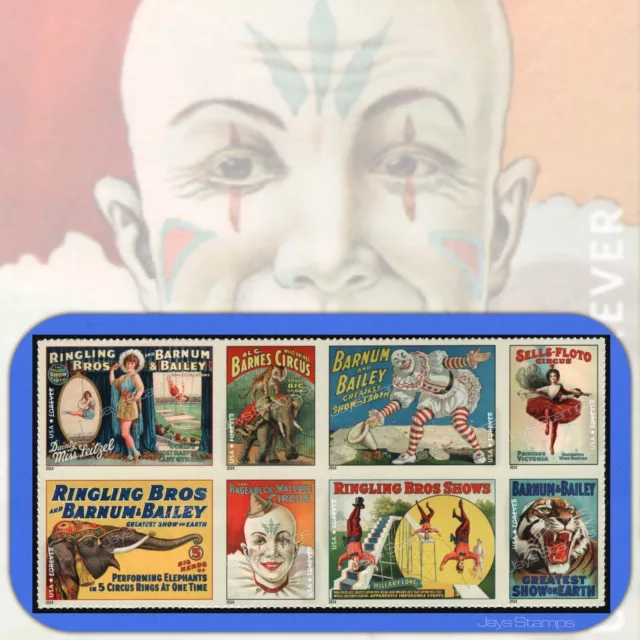 2014 VINTAGE CIRCUS POSTERS Block of 8 different GENUINE-MINT Stamps 4898-4905 b