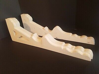 (LOT OF 2) LARGE WIDE Wooden Shelf Brackets Decorative Moulding White Painted