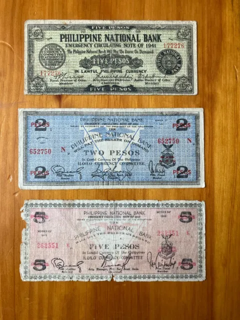 Philippine National Bank WW2 Banknotes Emergency Notes