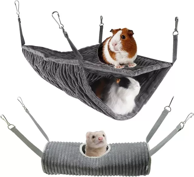 Small Animal Hammock, Ferret Hammock Bed, and Tunnel Cage Small, Gray