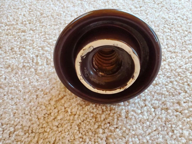 INSULATOR Vintage Tiny Stoneware Porcelain Circular Brown Glazed