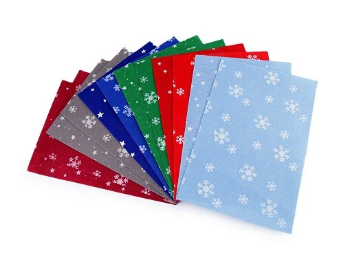 Navidad Decorativo Fieltro Artesanal Estrella Copo de Nieve 20x30 cm 12 Piezas Azul Rojo
