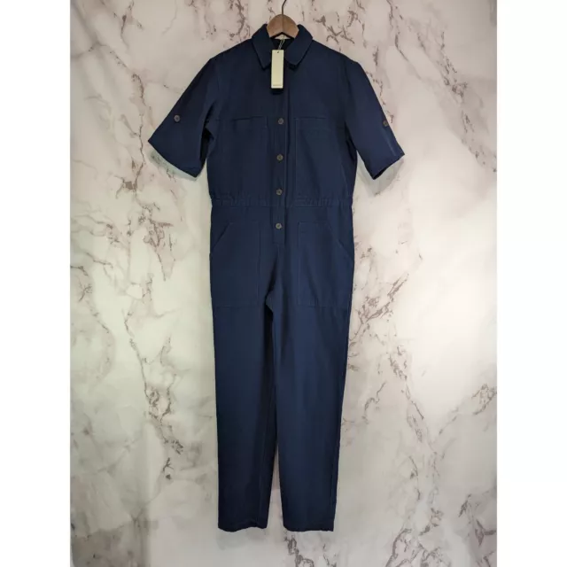 Roolee Jumpsuit Womens Small Navy Blue Coveralls Button Up Collared Straight Leg