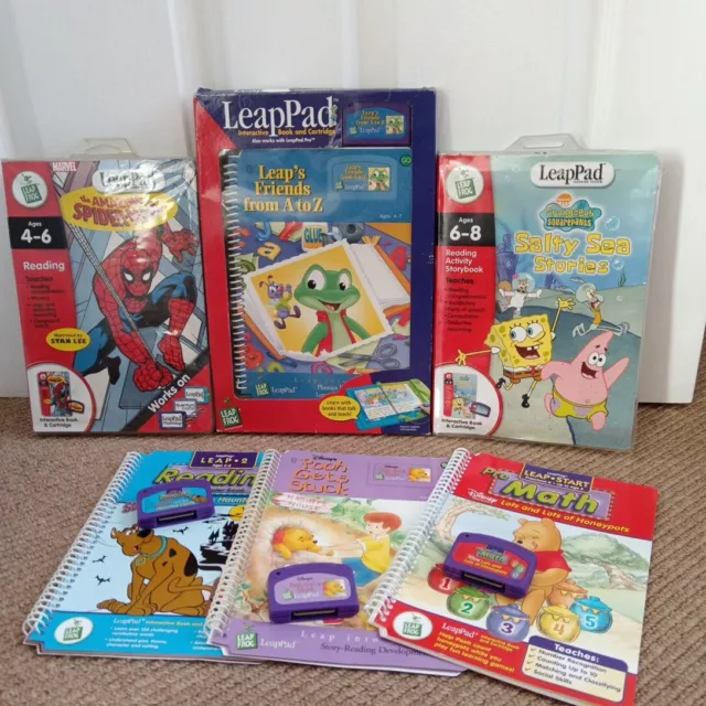 LeapPad LEAPFROG Spongebob Squarepants, Spider-Man , Pooh, Scooby Great Bundle