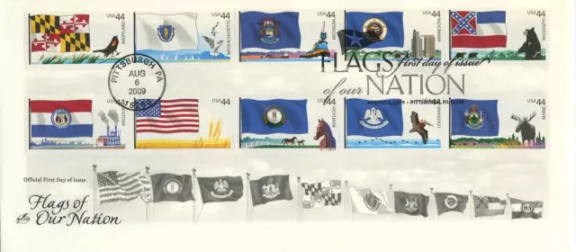 #4293-4302b 10 STAMPS FDC ArtCraft FLAGS OF OUR NATION on SINGLE FDC 2009