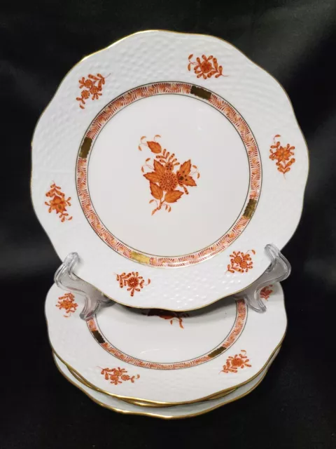 MINT 4 HEREND Hungary Chinese Bouquet Rust Vintage BREAD PLATES 6 1/2"