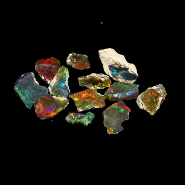 Natural Ethiopian black Fire Opal rough loose Gemstone opal raw slice 5 PCS LOT