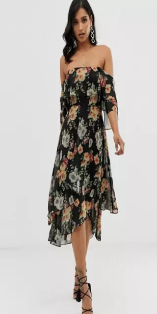 ASOS Design bandeau midi dress in layered floral print