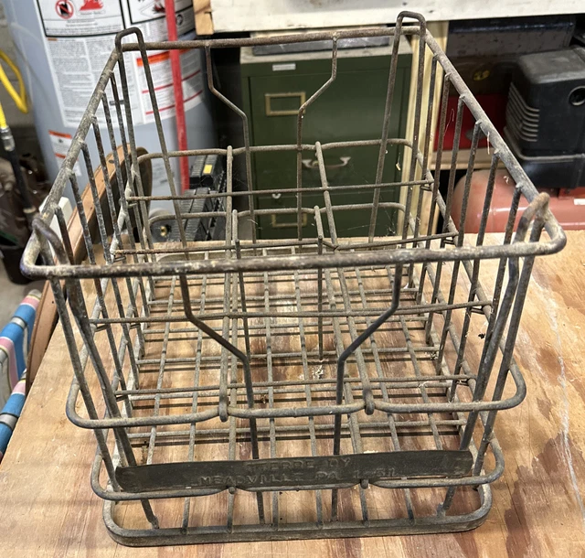 Vintage Metal Wire Milk Crate Steere Dairy Meadville PA GALVANIZED METAL 1-51