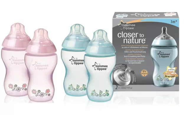 TOMMEE TIPPEE Closer to Nature Anti-Kolik-Flasche 340ml Doppelpackung *NEU*