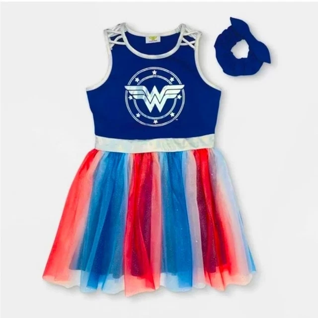 Girls' Wonder Woman A-Line Tutu Dress with Scrunchie. Costume Dress Up Fun!  New