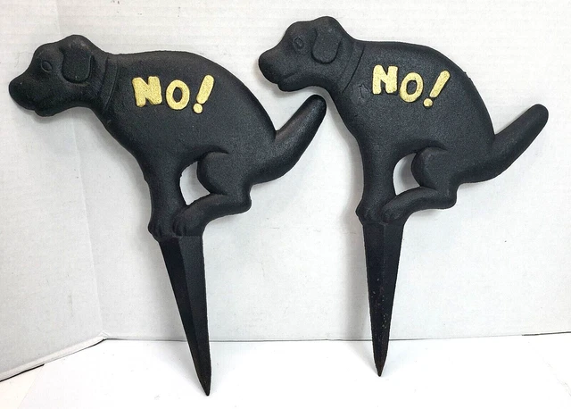 2 - Old Style Design Cast Iron "NO" pooping. Dog Yard Art / Sign