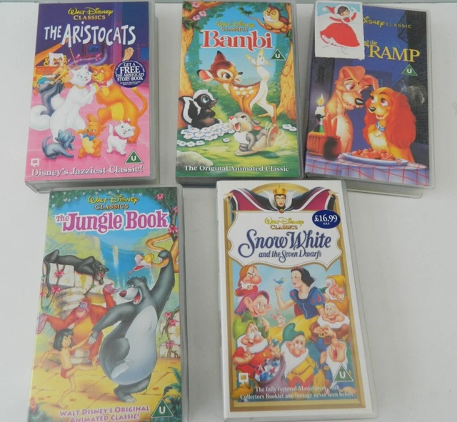 WALT DISNEY VHS Video tapes Jungle Book, Snow White, Bambi Aristocats