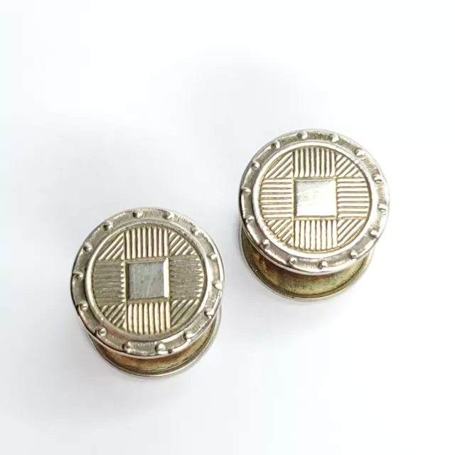 Vintage 1920s Kum A Part Snap Cuff Links Silvertone Circle w/ Stripes Square