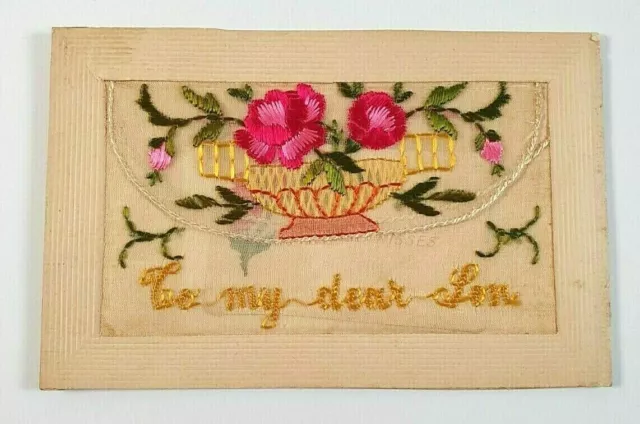 WW1 Embroidered Silk Postcard From France To My Dear Son