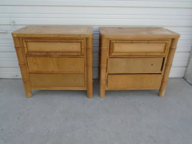 TLC Set 2 Faux Bamboo Bachelor Chest 3 drawers Nightstands 2 Dressers Pair Boho
