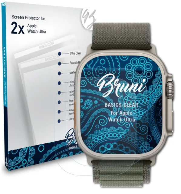 Bruni 2x Folie für Apple Watch Ultra Schutzfolie Displayschutzfolie