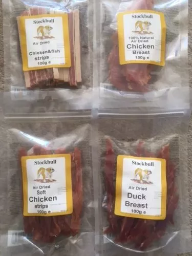 Stockbull Natural Dog Treats - Chicken / Duck / Chicken & Fish Strips etc 100g