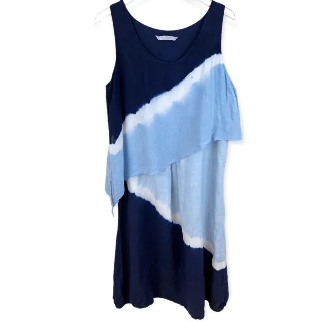 LUNA LUZ Women’s Medium Tie Dye Color Block Linen Dress Asymmetrical Sleeveless