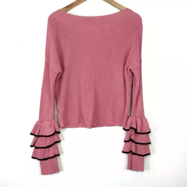 Express Ruffle Bell Sleeve Pullover Sweater Knit Sweater Boho/Retro Size S 2