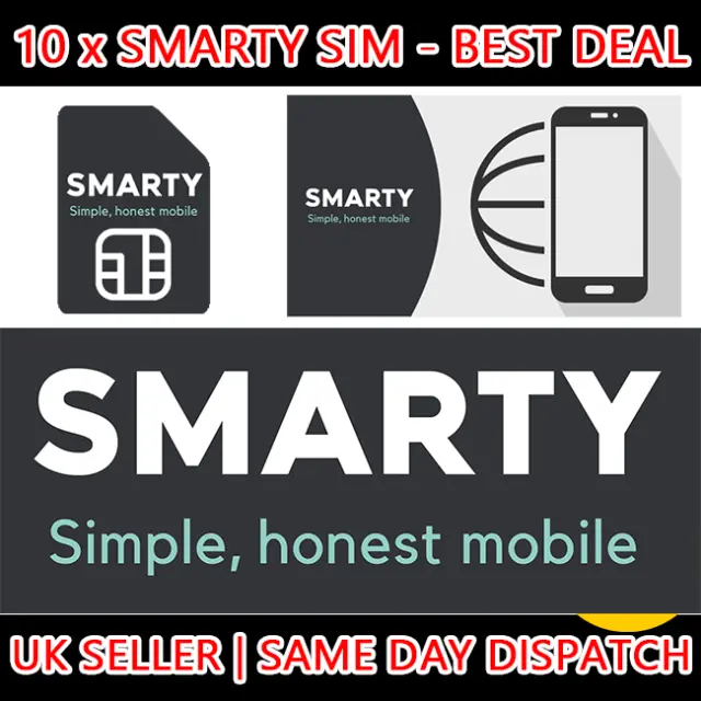 10 x NUOVA scheda SIM Smarty UK - testi e minuti illimitati con tutti i piani dati 2