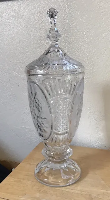 Vintage Heavy Lead Glass Cut Crystal Apothecary Jar/Candy Container with Lid