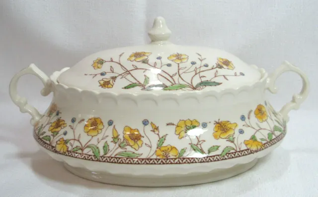 Vernon Kilns USA Hand Painted Vintage HIBISCUS Covered Serving Bowl GC