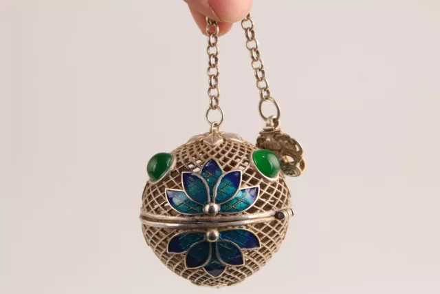 Rare Chinese tibet silver copper flower cloisonne statue collect ball pendant