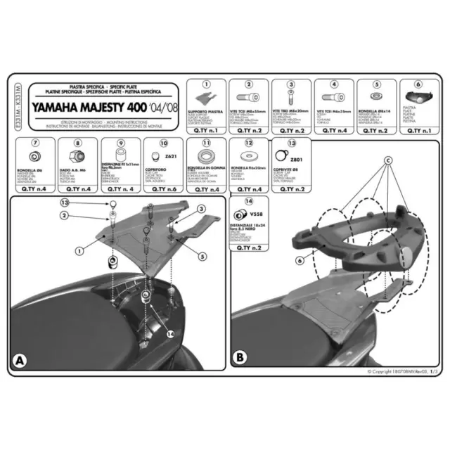 Piastra Yamaha 400 Majesty 2004-2014