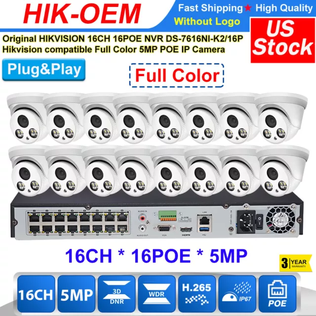 Hikvision 16CH CCTV System ColorVu 5MP 16 POE IP67 Color security IP Camera lot