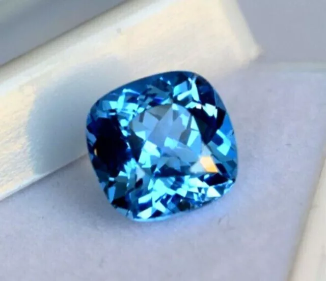 10 Ct 10x10mm Natural Santa Maria Blue Aquamarine Cushion Cut Loose Gemstone