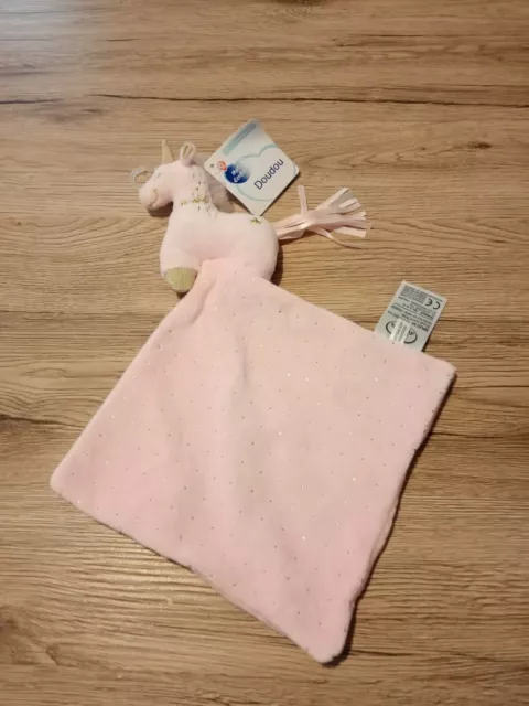 doudou licorne rose or étoile mots d'enfants neuf