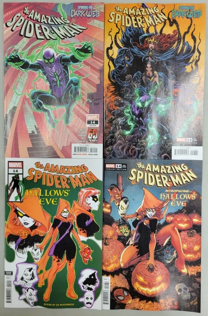 4x AMAZING SPIDER-MAN 14 A B C D VARIANTS HALLOWS' EVE DARK WEB DESIGN 2022 HOT
