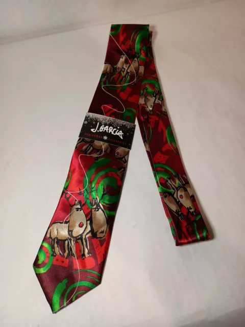 J. Garcia Tie Merry Christmas Collection Reindeer Rudolph Red NOS NWT Jerry