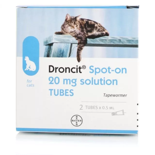 2 Tubes Droncit Spot On Cat Tapeworm Wormer Treatment,,