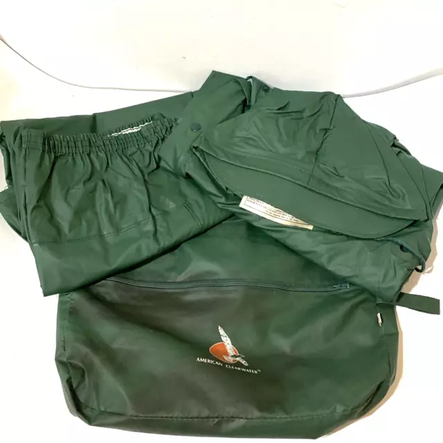 Vintage American Clearwater Green Double Reinforced Rainwear Mens Size L 3pc Set