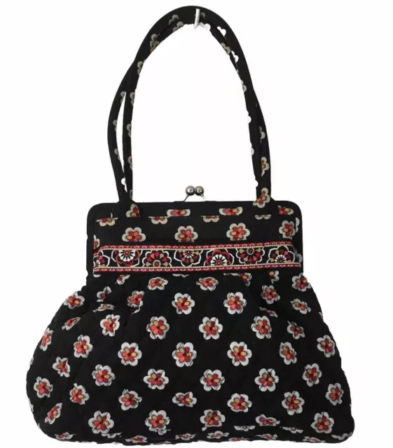 Vera Bradley Bag Purse Alice Kiss Lock Hand Black Red Floral Quilted