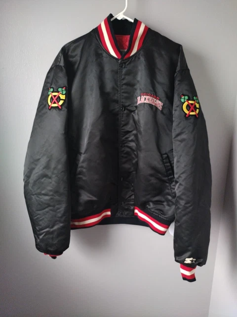 Vtg Center Ice STARTER Chicago Blackhawks Satin Jacket Big Logo On Back XL Vtg Center Ice STARTER Chicago Blackhawks Satin Jacket Big Logo On Back XL